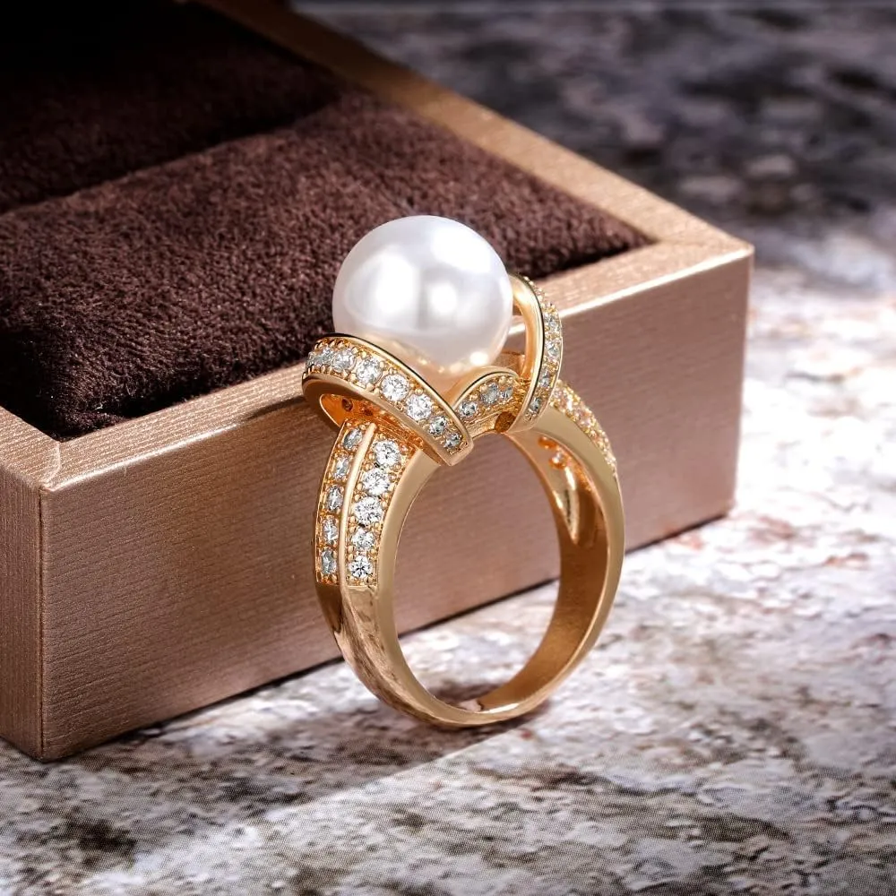 925 Silver Fashion Pearl Ladies ring Cubic Zircon oxide ring Wedding ring Women Jewelry Rings Statement