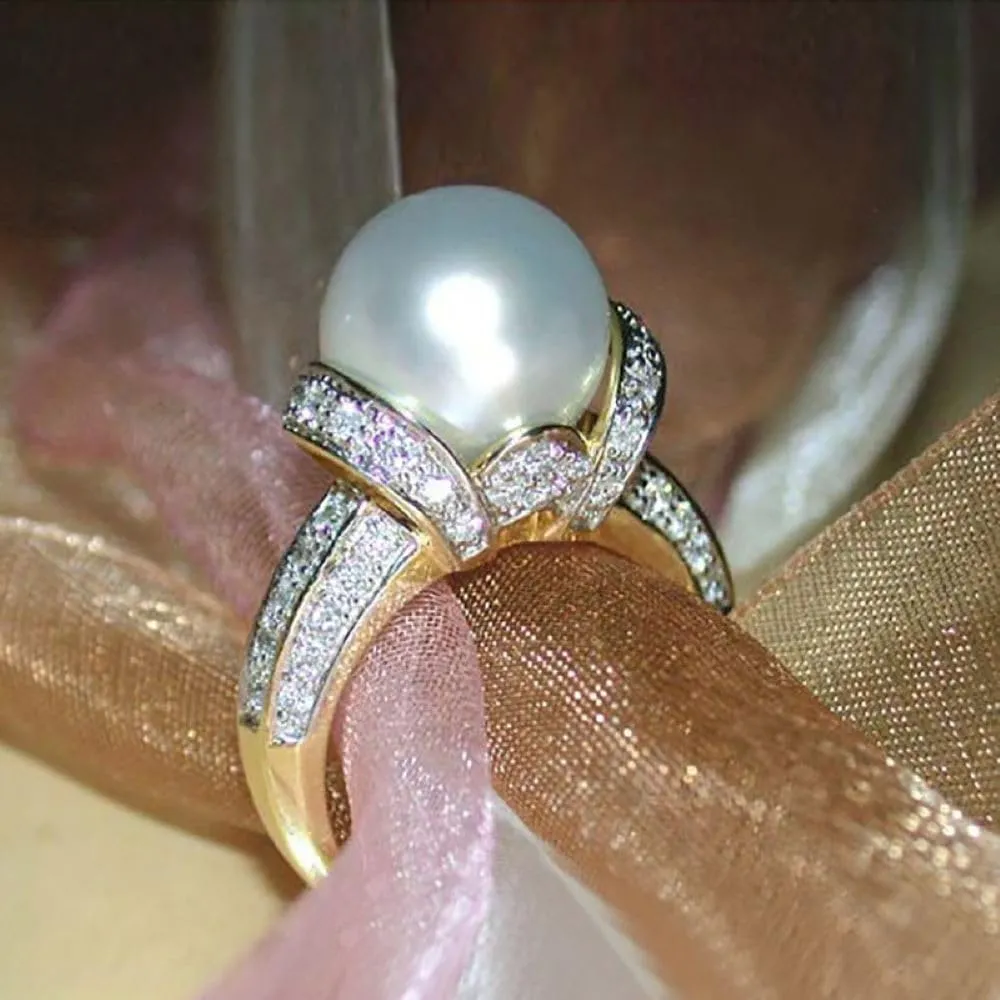 925 Silver Fashion Pearl Ladies ring Cubic Zircon oxide ring Wedding ring Women Jewelry Rings Statement
