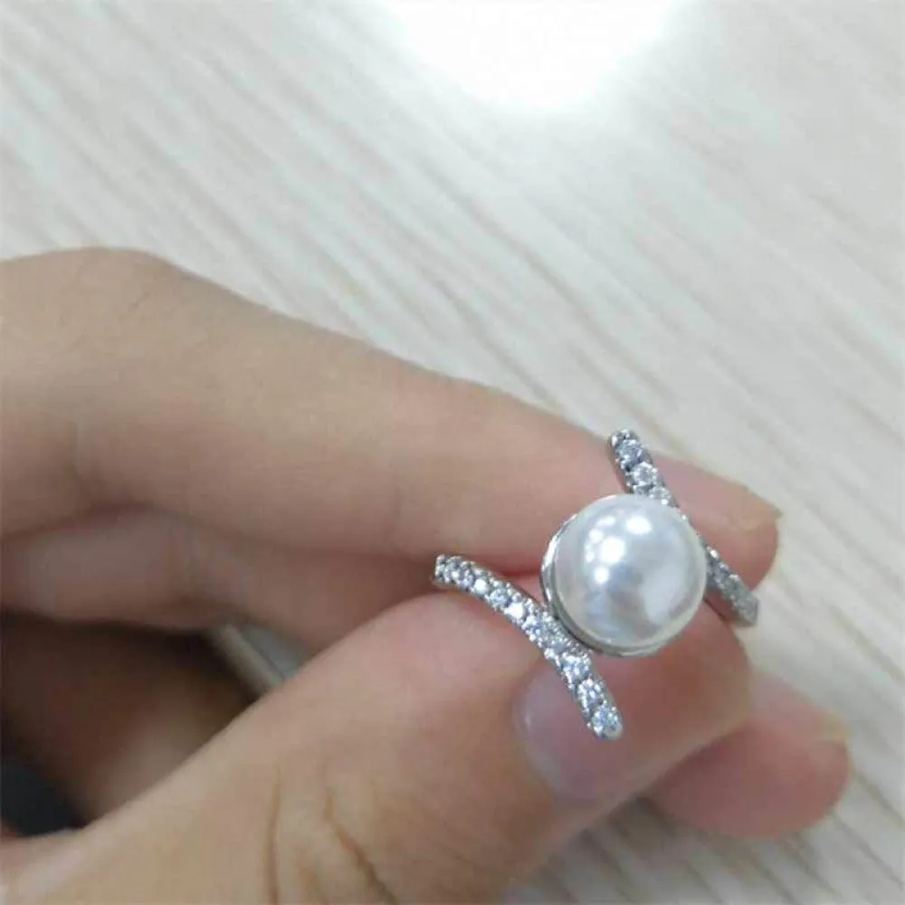 925 Silver Vintage set pearl ring for women Cubic Zircon oxide ring Women Jewelry Rings Statement