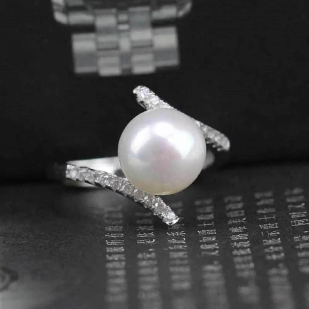 925 Silver Vintage set pearl ring for women Cubic Zircon oxide ring Women Jewelry Rings Statement