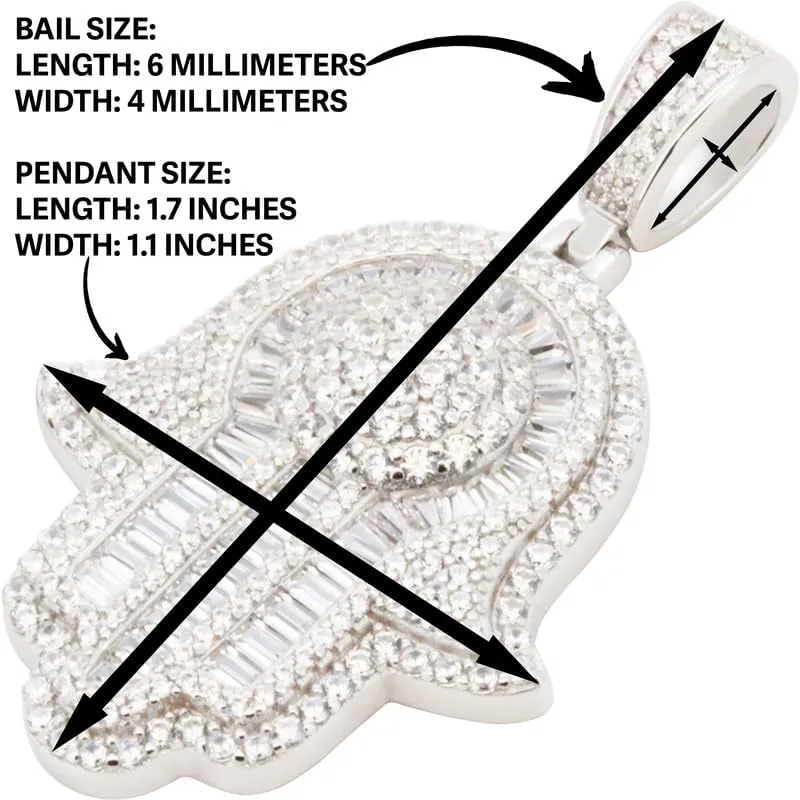 925 Sterling Silver 14K White/Yellow Gold Finish AAA Cubic Zirconia Hamsa Hand Pendant 2MM Moon Cut Bead Ball/1.5MM Franco Chain Necklace For Women & Men 20-24 Fine Jewelry