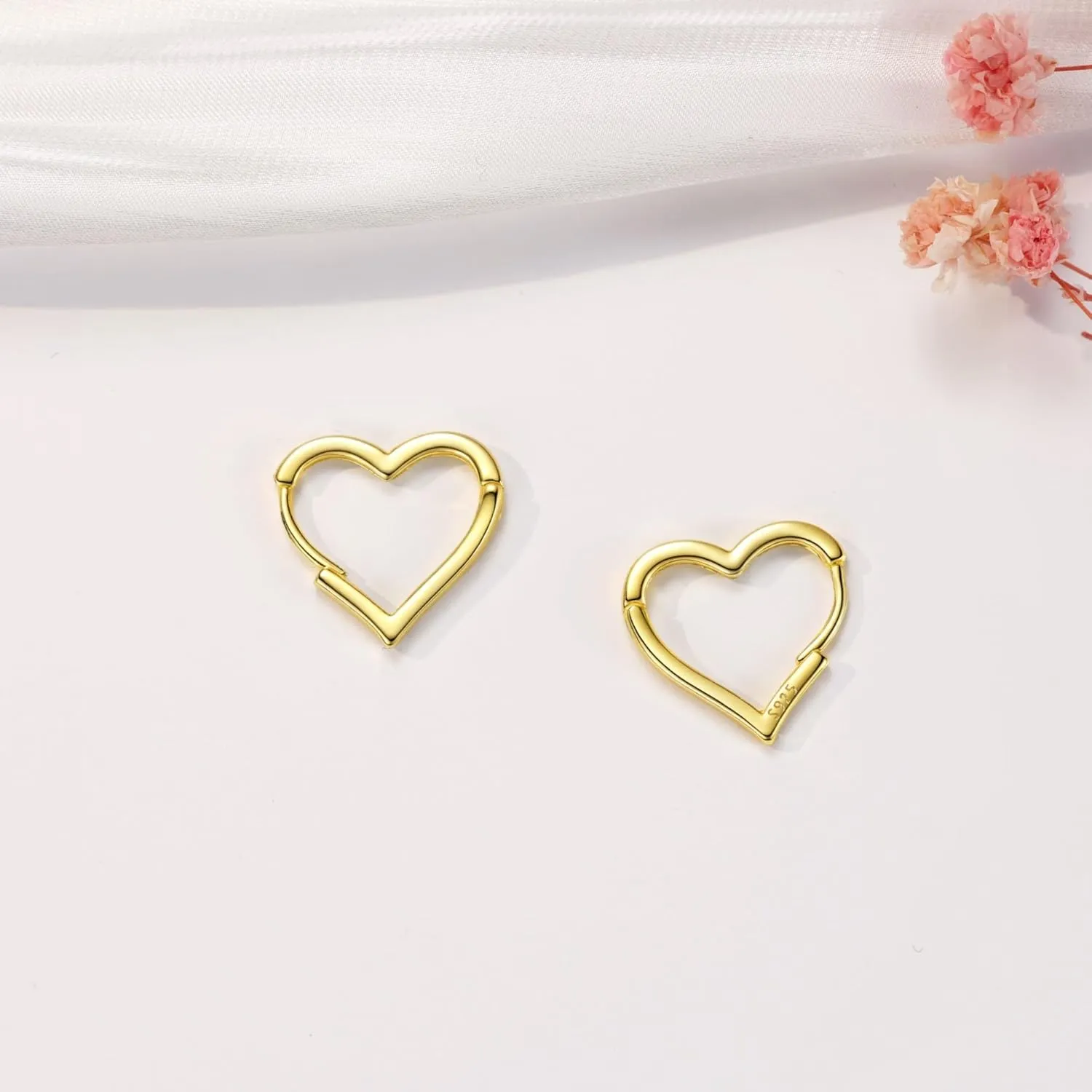 925 Sterling Silver 1.6CM Heart Hoop Earrings for Women Girls, with 925 Sterling Silver Posts, Sweet Love Heart Shaped Earrings