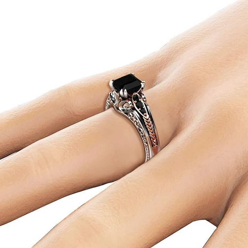 925 Sterling Silver Black Agate Jade Cocktail Ring Square Cut Diamond Ring Women's Vintage Unique Eternal Commitment Ring Engagement Party Jewelry-Making-Patterns