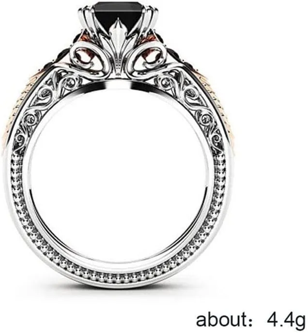925 Sterling Silver Black Agate Jade Cocktail Ring Square Cut Diamond Ring Women's Vintage Unique Eternal Commitment Ring Engagement Party Jewelry-Making-Patterns