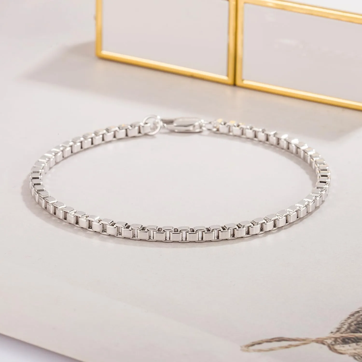 925 Sterling Silver Bracelet Men Women 3MM Square Rolo Link Round Box Chain 6.3" 6.7" 7" 7.5" 8" 8.5" 9" Bangle Unisex Jewelry Gift