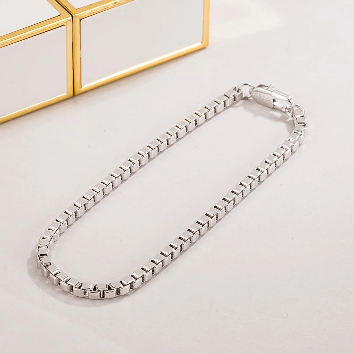 925 Sterling Silver Bracelet Men Women 3MM Square Rolo Link Round Box Chain 6.3" 6.7" 7" 7.5" 8" 8.5" 9" Bangle Unisex Jewelry Gift