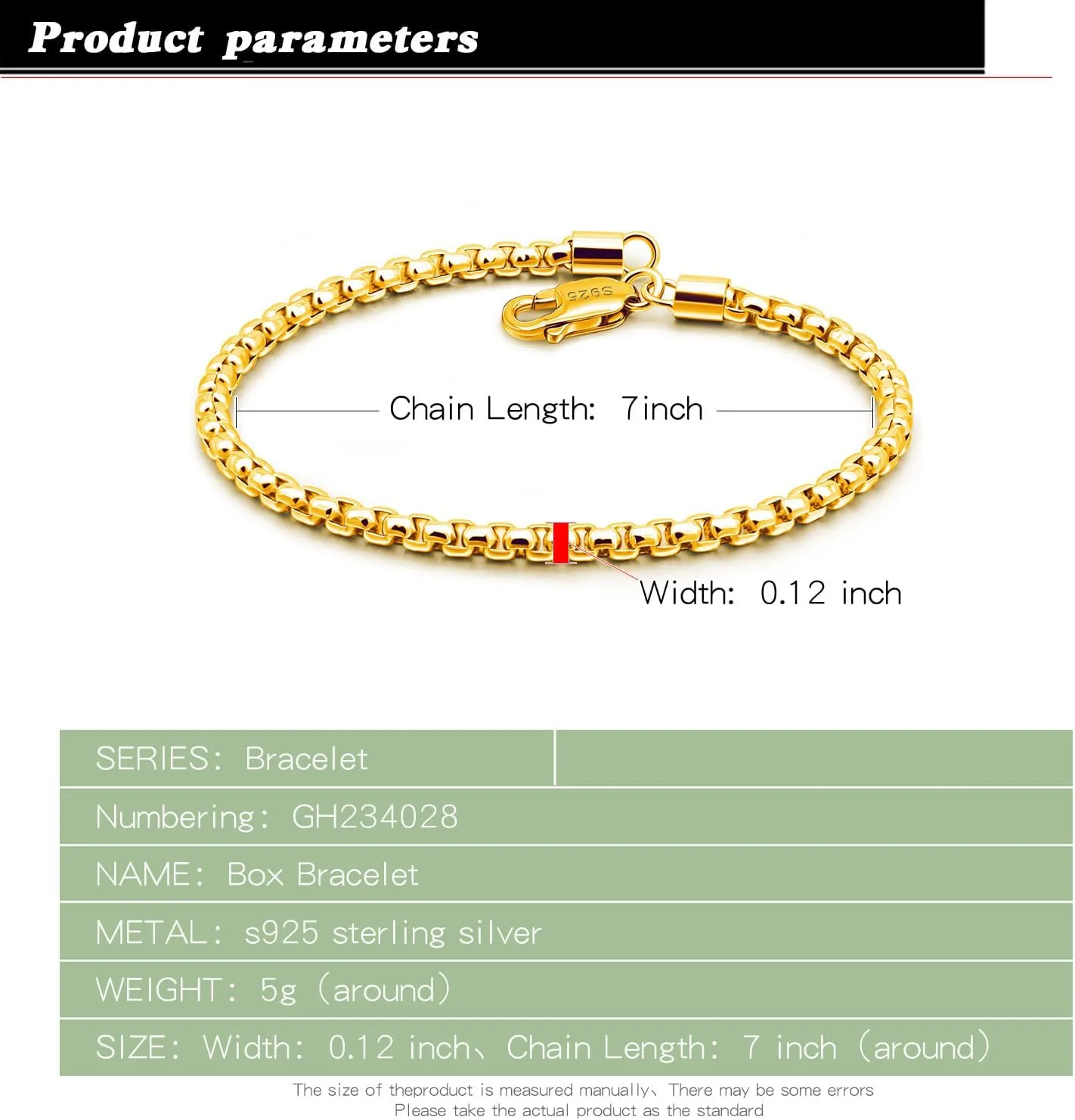 925 Sterling Silver Bracelet Men Women 3MM Square Rolo Link Round Box Chain 6.3" 6.7" 7" 7.5" 8" 8.5" 9" Bangle Unisex Jewelry Gift