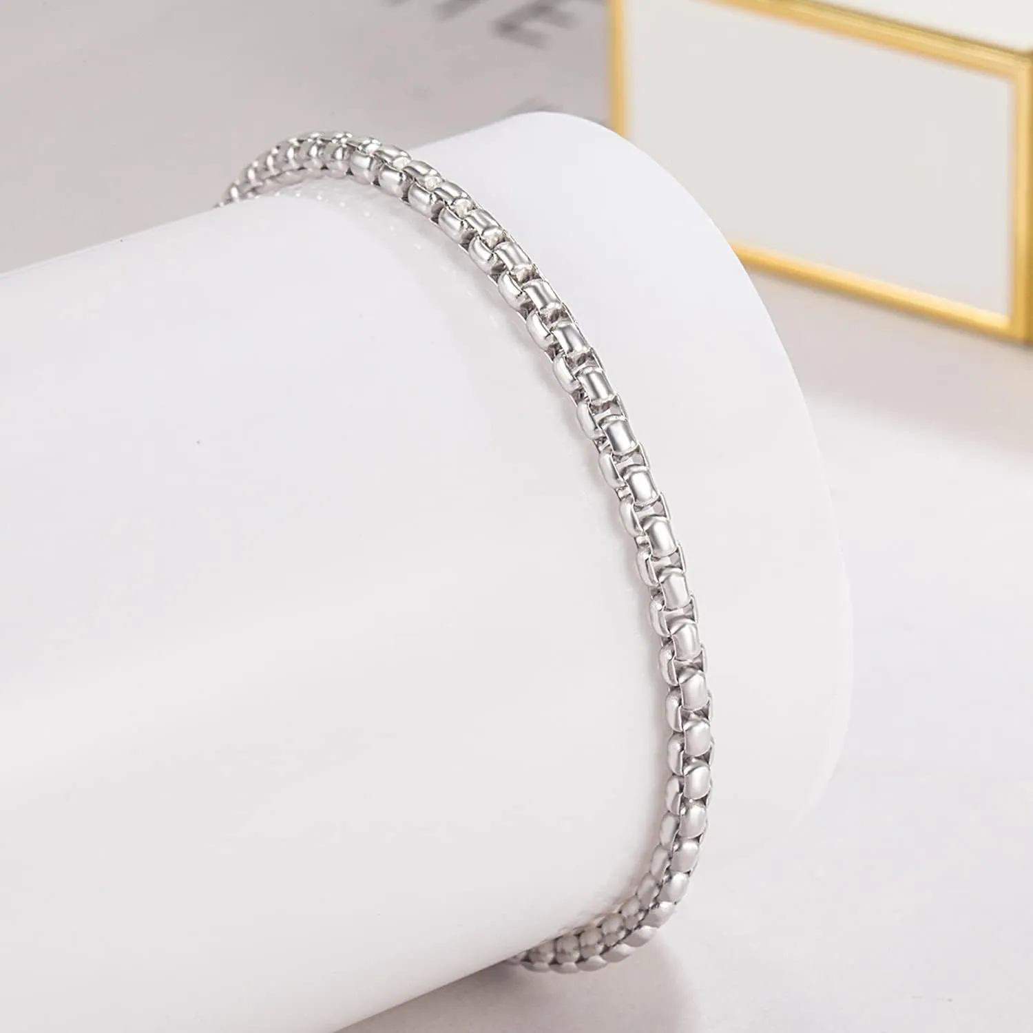 925 Sterling Silver Bracelet Men Women 3MM Square Rolo Link Round Box Chain 6.3" 6.7" 7" 7.5" 8" 8.5" 9" Bangle Unisex Jewelry Gift