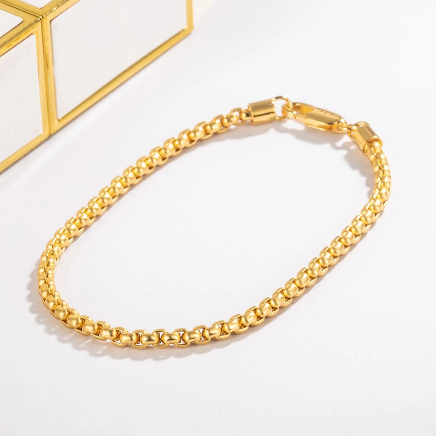 925 Sterling Silver Bracelet Men Women 3MM Square Rolo Link Round Box Chain 6.3" 6.7" 7" 7.5" 8" 8.5" 9" Bangle Unisex Jewelry Gift