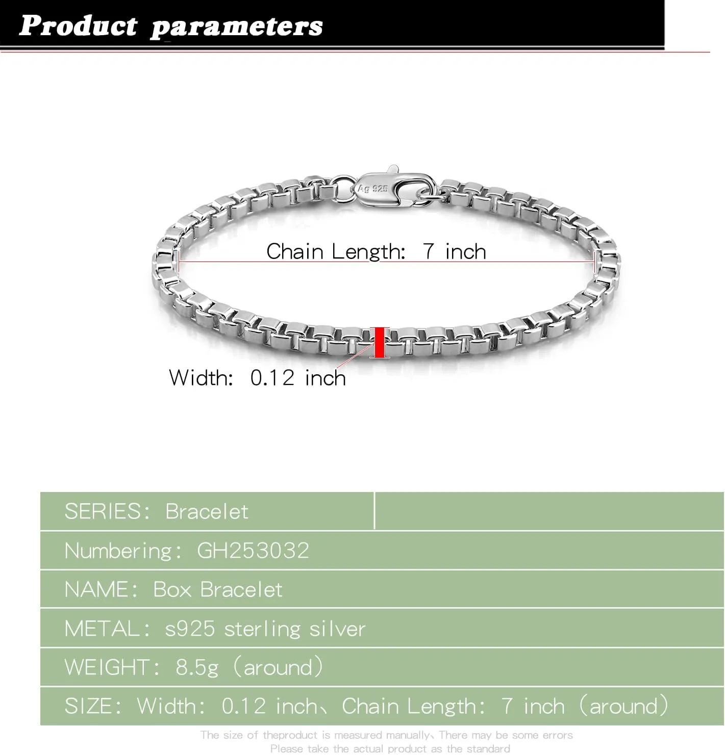 925 Sterling Silver Bracelet Men Women 3MM Square Rolo Link Round Box Chain 6.3" 6.7" 7" 7.5" 8" 8.5" 9" Bangle Unisex Jewelry Gift