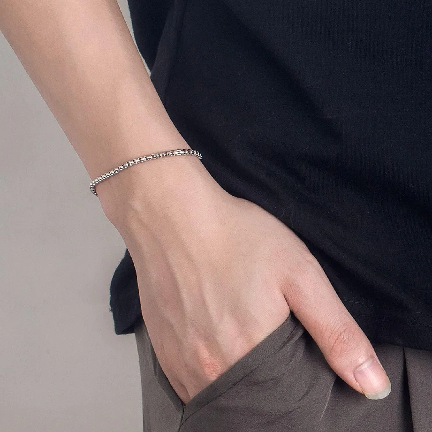 925 Sterling Silver Bracelet Men Women 3MM Square Rolo Link Round Box Chain 6.3" 6.7" 7" 7.5" 8" 8.5" 9" Bangle Unisex Jewelry Gift
