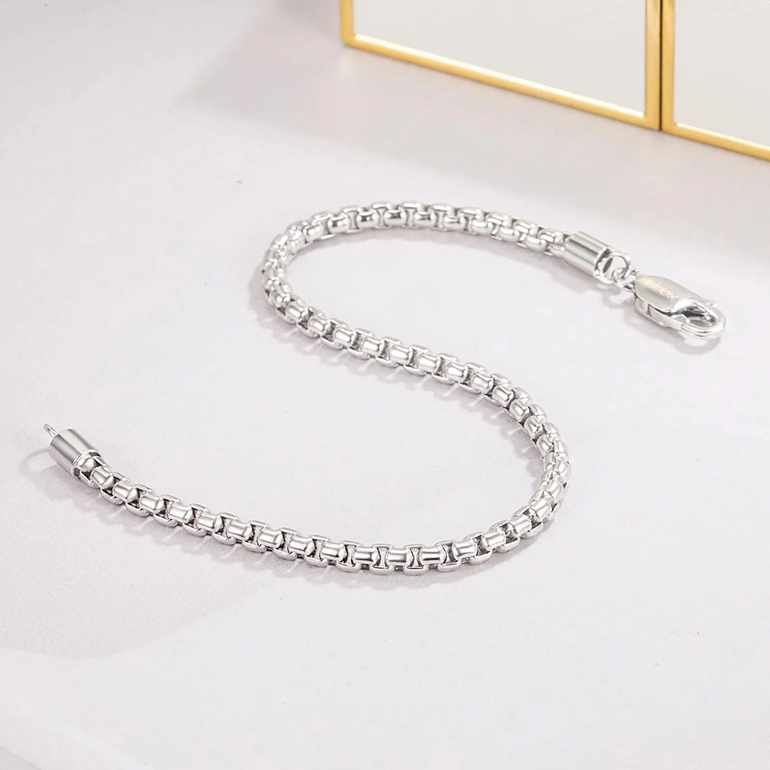 925 Sterling Silver Bracelet Men Women 3MM Square Rolo Link Round Box Chain 6.3" 6.7" 7" 7.5" 8" 8.5" 9" Bangle Unisex Jewelry Gift
