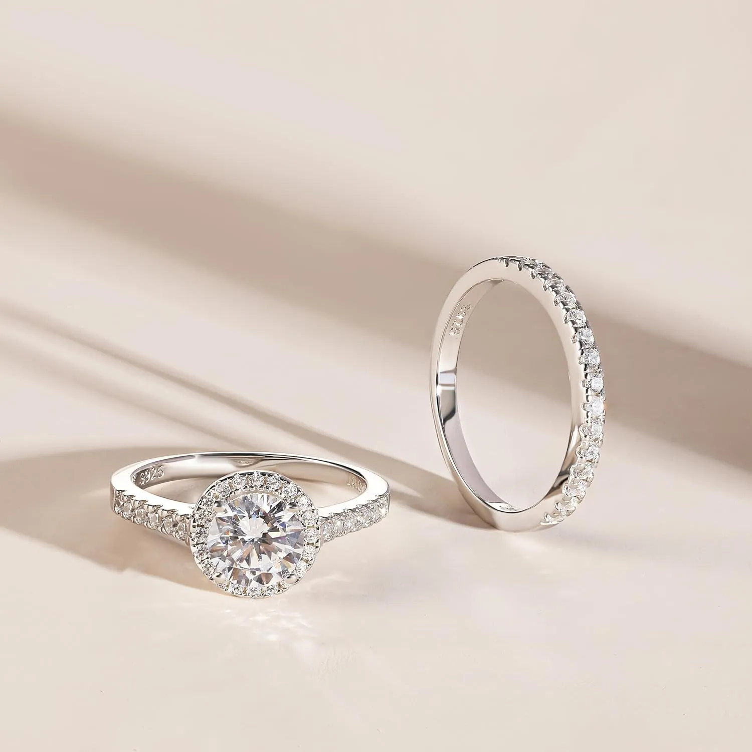 925 Sterling Silver Bridal Rings Sets for Women Halo Cubic Zirconia Engagement Ring Wedding Band Size 4-12.5