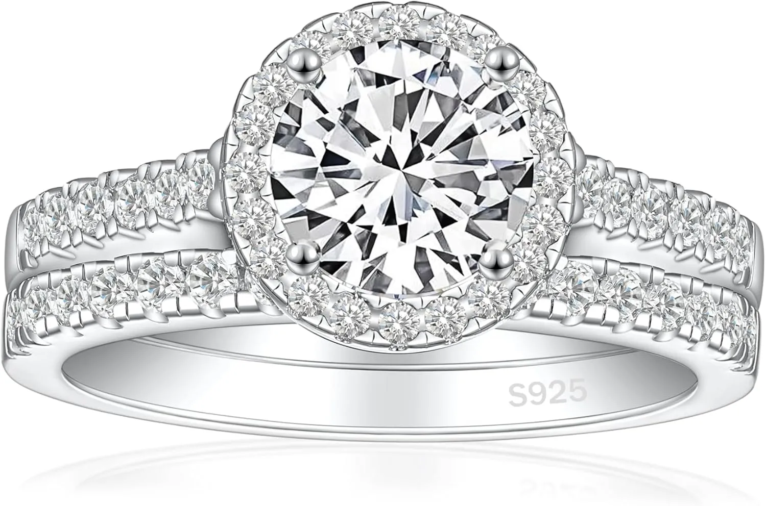 925 Sterling Silver Bridal Rings Sets for Women Halo Cubic Zirconia Engagement Ring Wedding Band Size 4-12.5