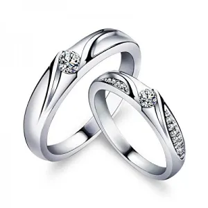 925 Sterling Silver Couple Rings | Cubic Zircon | Nickle-Free Rhodium Plated | His and Hers Matching Bands | Anniversary Gift