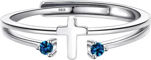 925 Sterling Silver Cross Rings Birthstone Rings Christian Jewelry for Women Daughter, Easter Gifts, Confirmation and Baptism Gifts