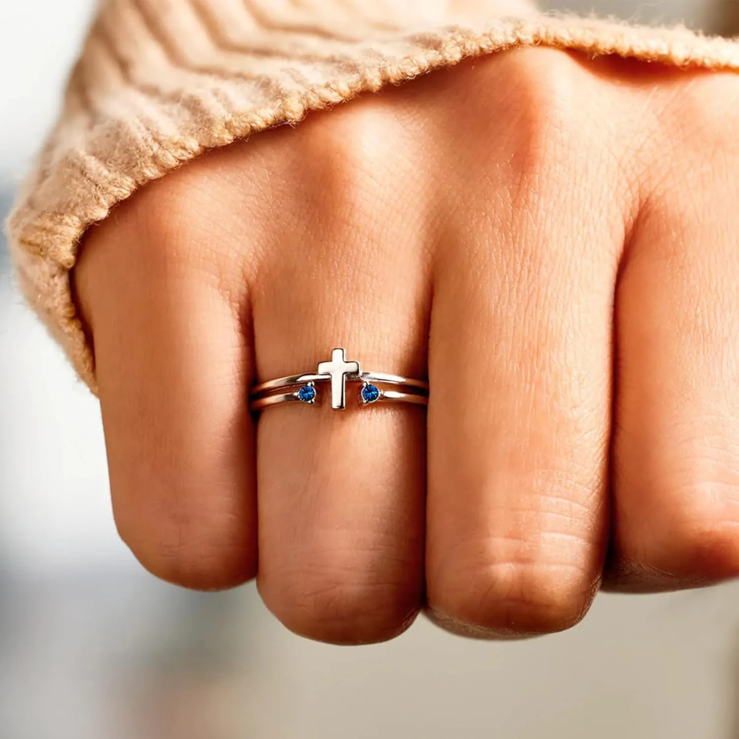 925 Sterling Silver Cross Rings Birthstone Rings Christian Jewelry for Women Daughter, Easter Gifts, Confirmation and Baptism Gifts