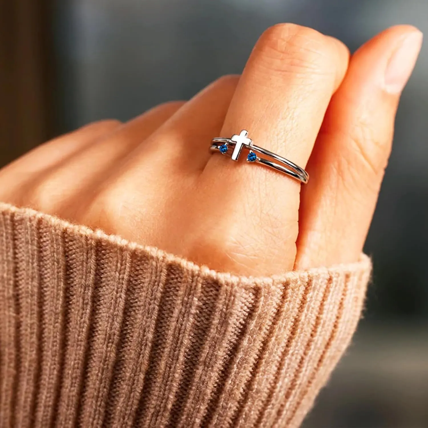 925 Sterling Silver Cross Rings Birthstone Rings Christian Jewelry for Women Daughter, Easter Gifts, Confirmation and Baptism Gifts