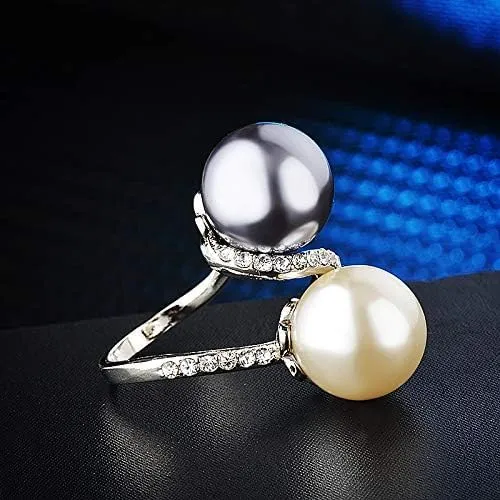 925 Sterling Silver Fashion Creative Two Tone Pearl Pure Natural Black Pearl White Pearl Unique Eternal Promise Ring Engagement Party Ring Jewelry-Making-Patterns