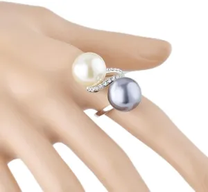 925 Sterling Silver Fashion Creative Two Tone Pearl Pure Natural Black Pearl White Pearl Unique Eternal Promise Ring Engagement Party Ring Jewelry-Making-Patterns