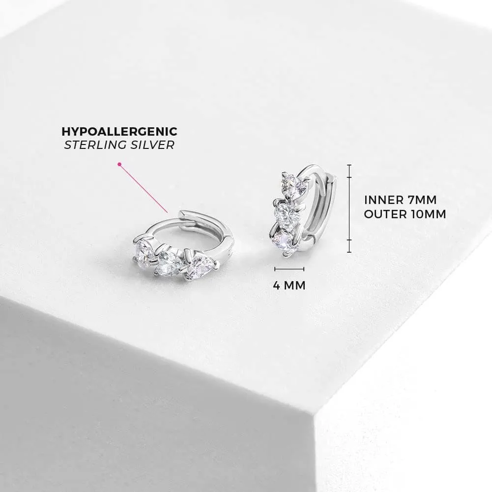 925 Sterling Silver Fashionable Heart Shaped Cubic Zirconia Huggie Earrings 10mm - Pair For Infants, Toddlers & Young Girls- Shiny & Lovable Earrings Best For Birthday Gift