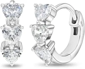 925 Sterling Silver Fashionable Heart Shaped Cubic Zirconia Huggie Earrings 10mm - Pair For Infants, Toddlers & Young Girls- Shiny & Lovable Earrings Best For Birthday Gift
