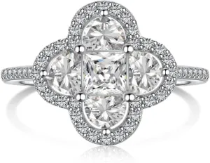 925 Sterling Silver Four Leaf Clover Promise Rings Fine Jewelry Engagement Wedding Rings for Women Pink/Green Cubic Zirconia Interchangeable Bridal Ring