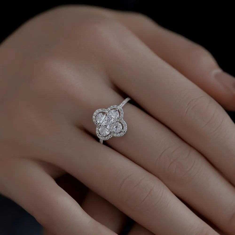 925 Sterling Silver Four Leaf Clover Promise Rings Fine Jewelry Engagement Wedding Rings for Women Pink/Green Cubic Zirconia Interchangeable Bridal Ring