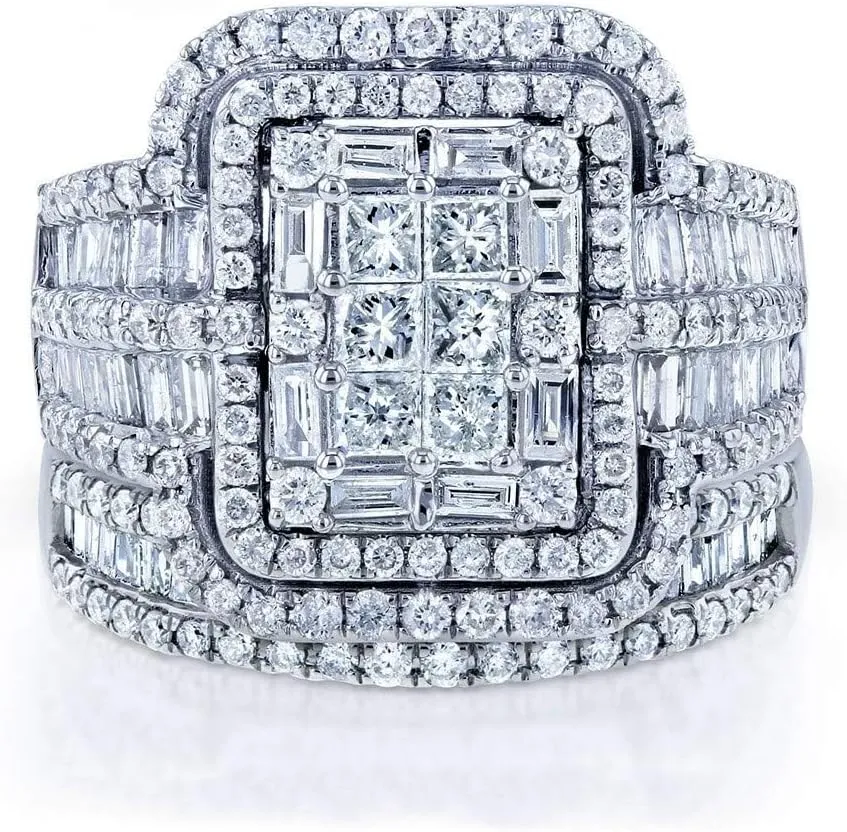 925 Sterling Silver Luxury Exaggerated Women's Full Diamond Cubic Zirconia Promise Ring CZ Diamond Multi Row Ring Eternal Engagement Wedding Jewelry-Making-Patterns