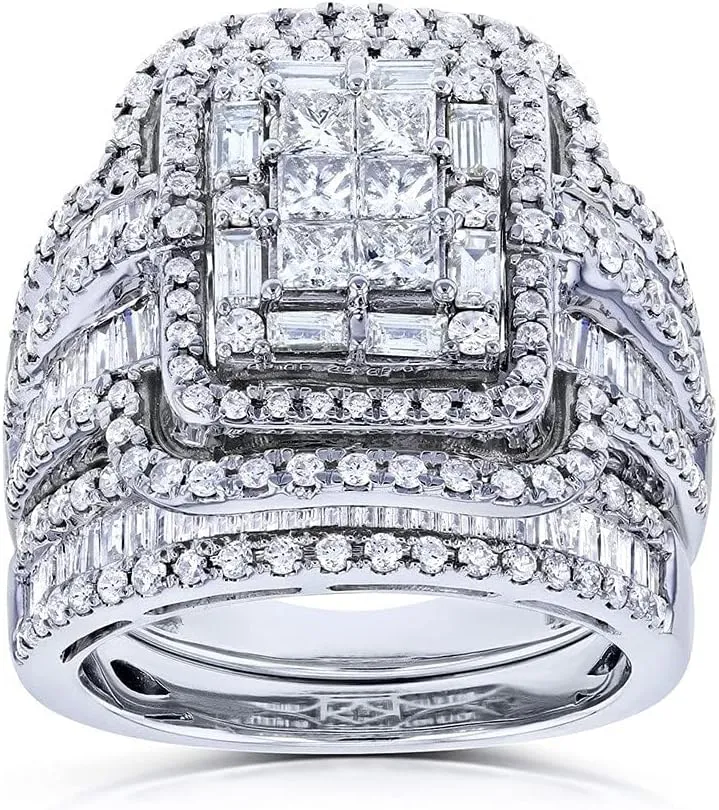 925 Sterling Silver Luxury Exaggerated Women's Full Diamond Cubic Zirconia Promise Ring CZ Diamond Multi Row Ring Eternal Engagement Wedding Jewelry-Making-Patterns
