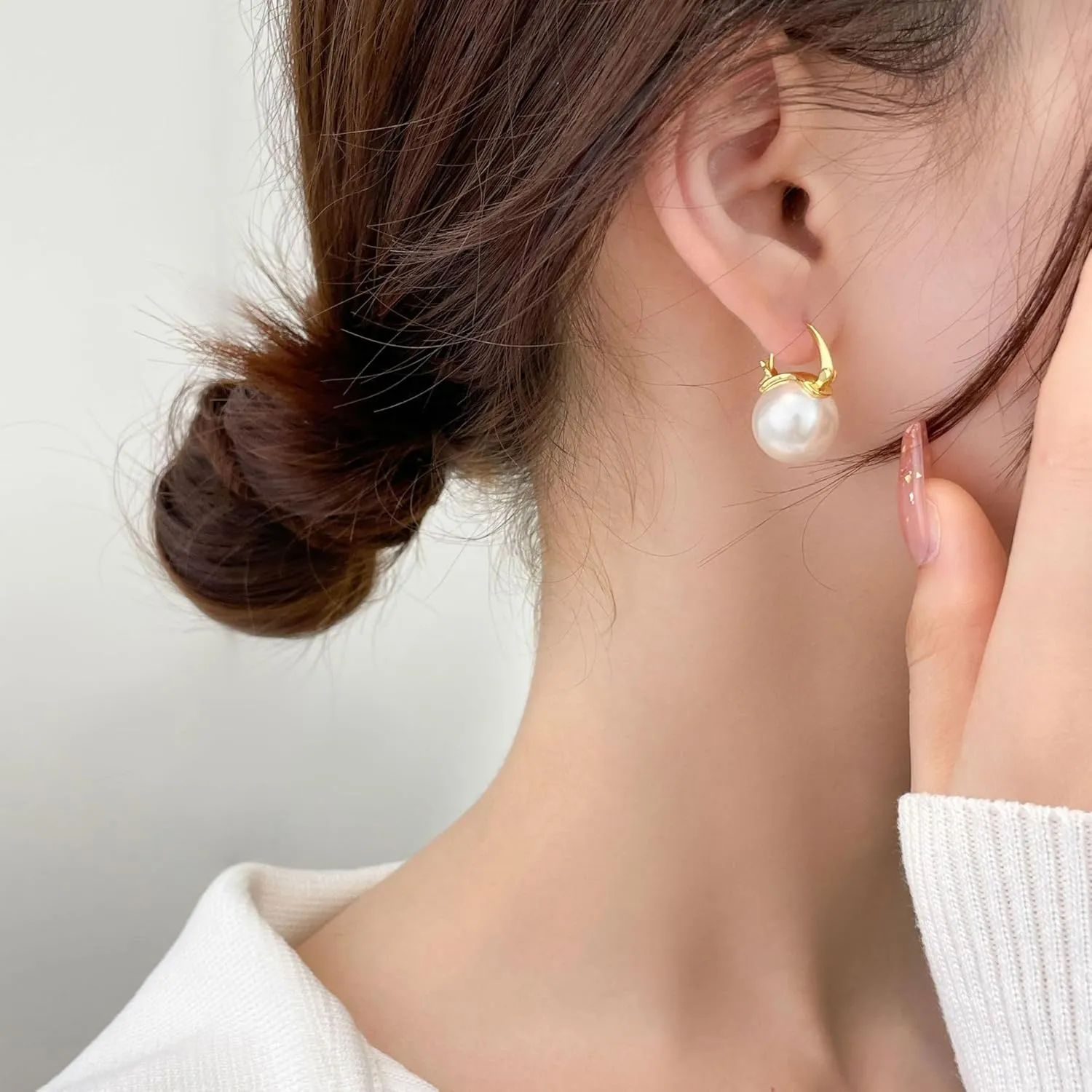 925 Sterling Silver Pearl Dangle Drop Earrings for Women Girls Hypoallergenic 14K Gold Plated Clasp Elegant Jewelry Size 14mm