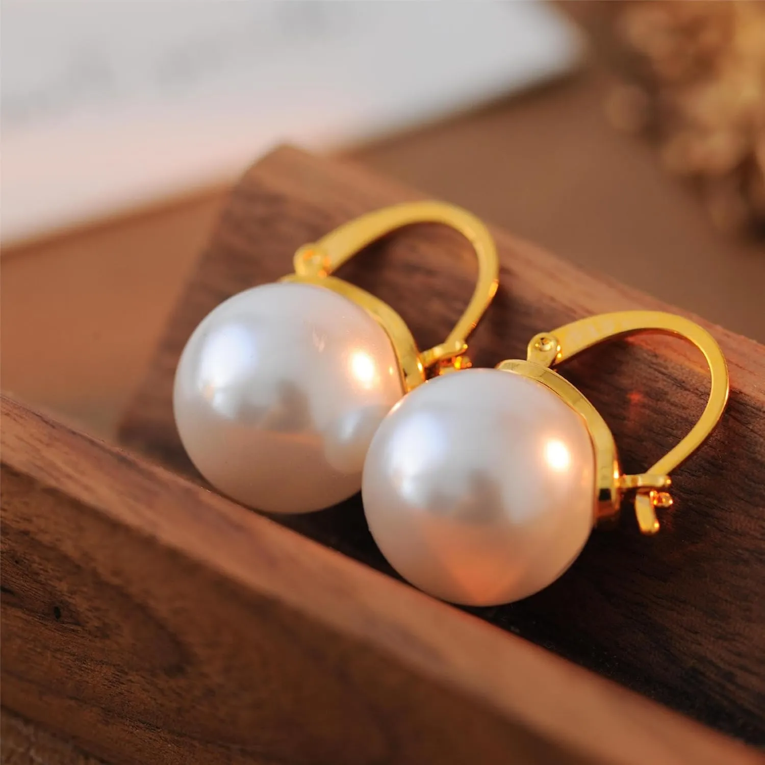 925 Sterling Silver Pearl Dangle Drop Earrings for Women Girls Hypoallergenic 14K Gold Plated Clasp Elegant Jewelry Size 14mm