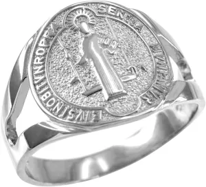 925 Sterling Silver Saint Benedict Ladies Medallion Ring