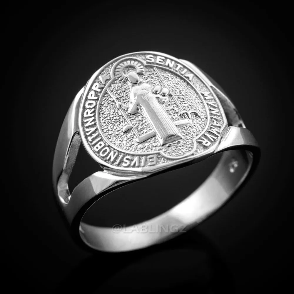 925 Sterling Silver Saint Benedict Ladies Medallion Ring