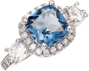 925 Sterling Silver Shiny Color Brick Blue Ring Ring Female Diamond Ring Zircon Ring Female Jewelry Found Earrings