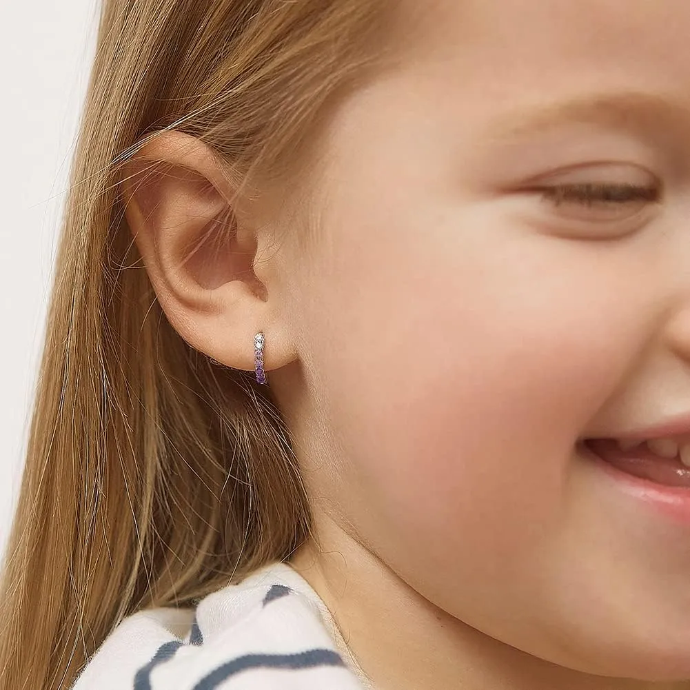 925 Sterling Silver Small & Cute 7mm Cubic Zirconia Extra Small Huggie Hoop Earrings for Girls - Fashionable Pave CZ Earrings for Infants & Toddlers - Great Tiny Gift for Birthdays