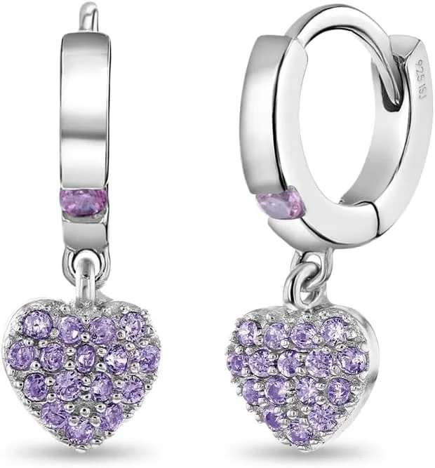 925 Sterling Silver Small Hoop CZ Heart Dangle Earrings for Toddlers & Girls - Adorable Heart Dangle Earrings with Sparkling Cubic Zirconia for Fashionable and Stylish Look - Hypoallergenic Jewelry