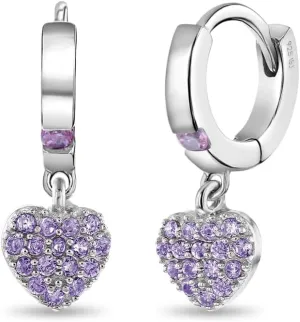 925 Sterling Silver Small Hoop CZ Heart Dangle Earrings for Toddlers & Girls - Adorable Heart Dangle Earrings with Sparkling Cubic Zirconia for Fashionable and Stylish Look - Hypoallergenic Jewelry
