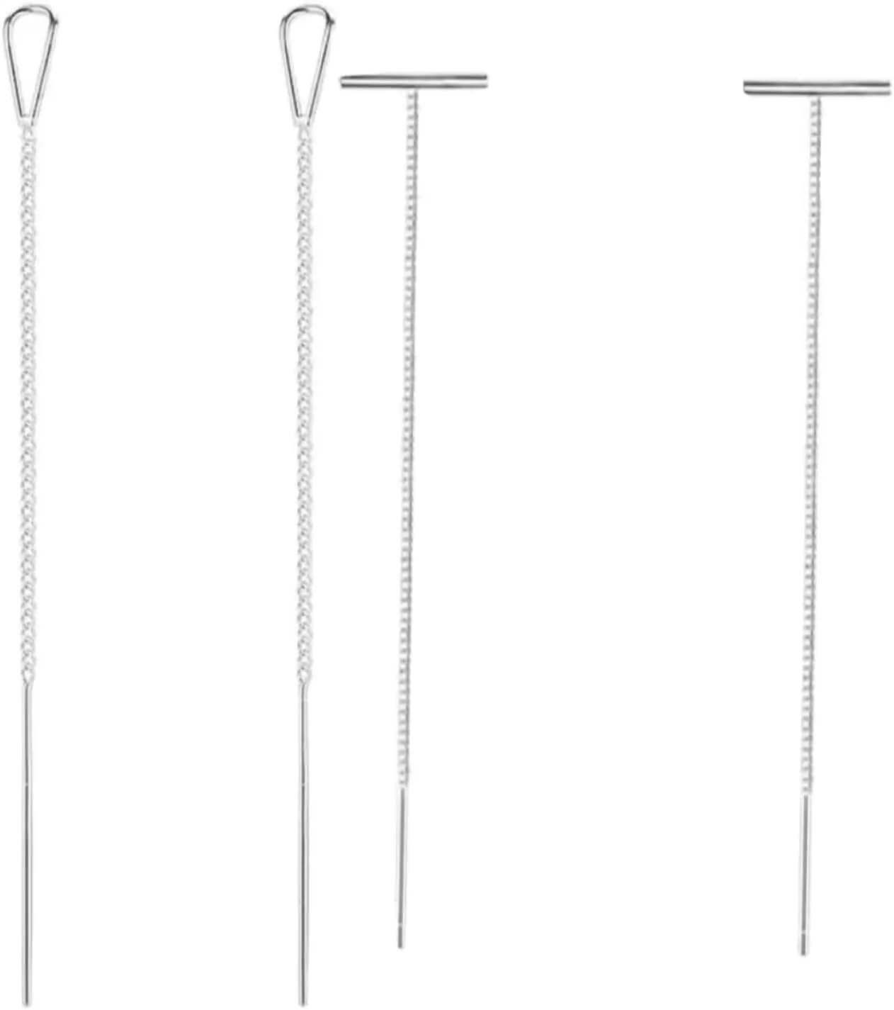925 Sterling Silver Threader Earrings Women Teen Girls Dangle Earrings Minimalist Letter T Water Drop Tassel Chain Pull Through Earrings 2.95inch-2.75inch