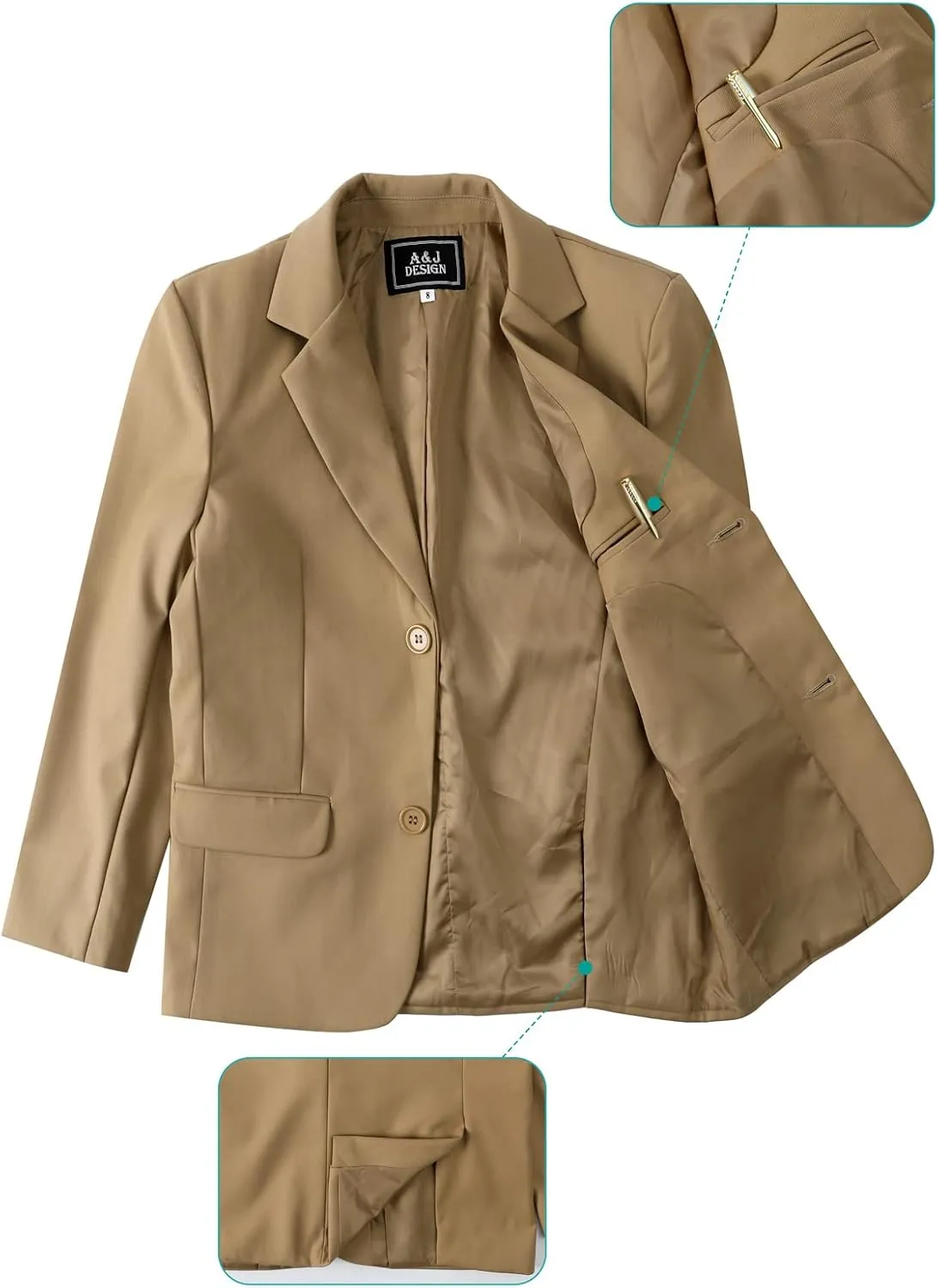 A&J DESIGN Boys 5-Piece Formal Suit Set with Jacket, Dress Pants, Tie, Bowtie and Pocket Square