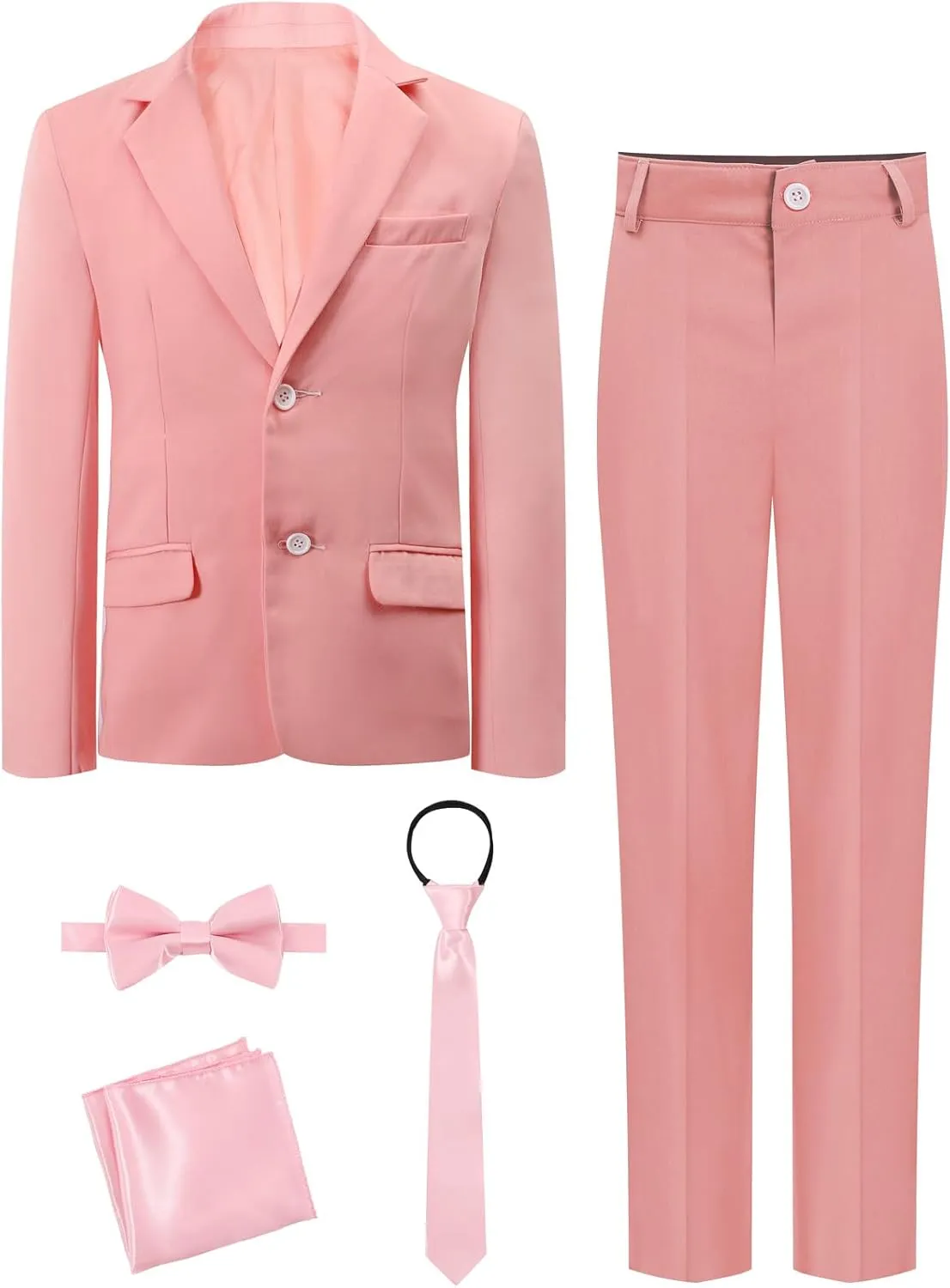 A&J DESIGN Boys 5-Piece Formal Suit Set with Jacket, Dress Pants, Tie, Bowtie and Pocket Square