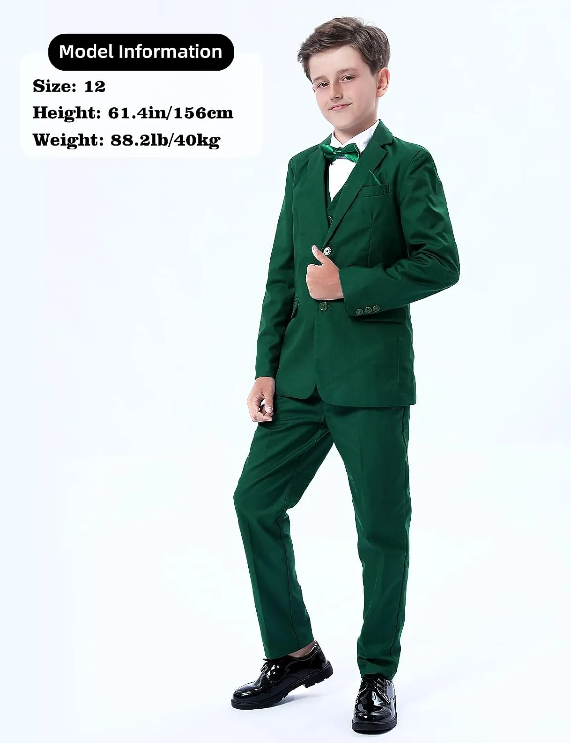 A&J DESIGN Boys 5-Piece Formal Suit Set with Jacket, Dress Pants, Tie, Bowtie and Pocket Square