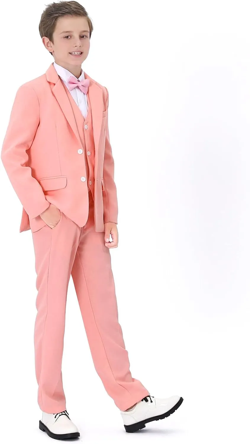 A&J DESIGN Boys 5-Piece Formal Suit Set with Jacket, Dress Pants, Tie, Bowtie and Pocket Square