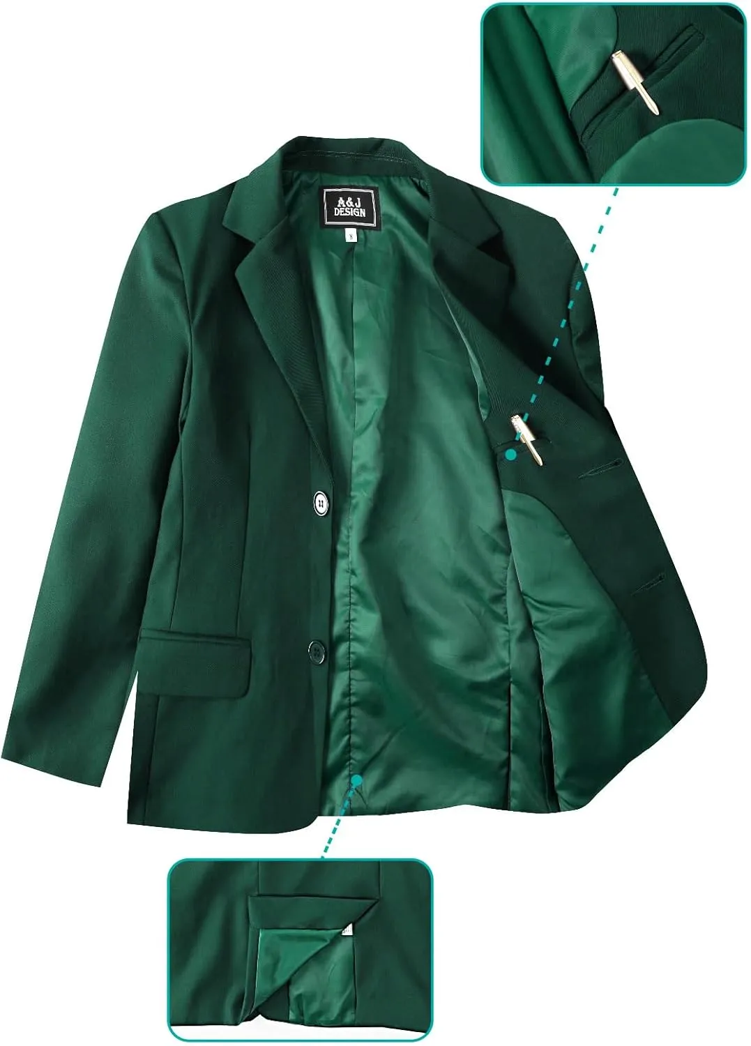 A&J DESIGN Boys 5-Piece Formal Suit Set with Jacket, Dress Pants, Tie, Bowtie and Pocket Square