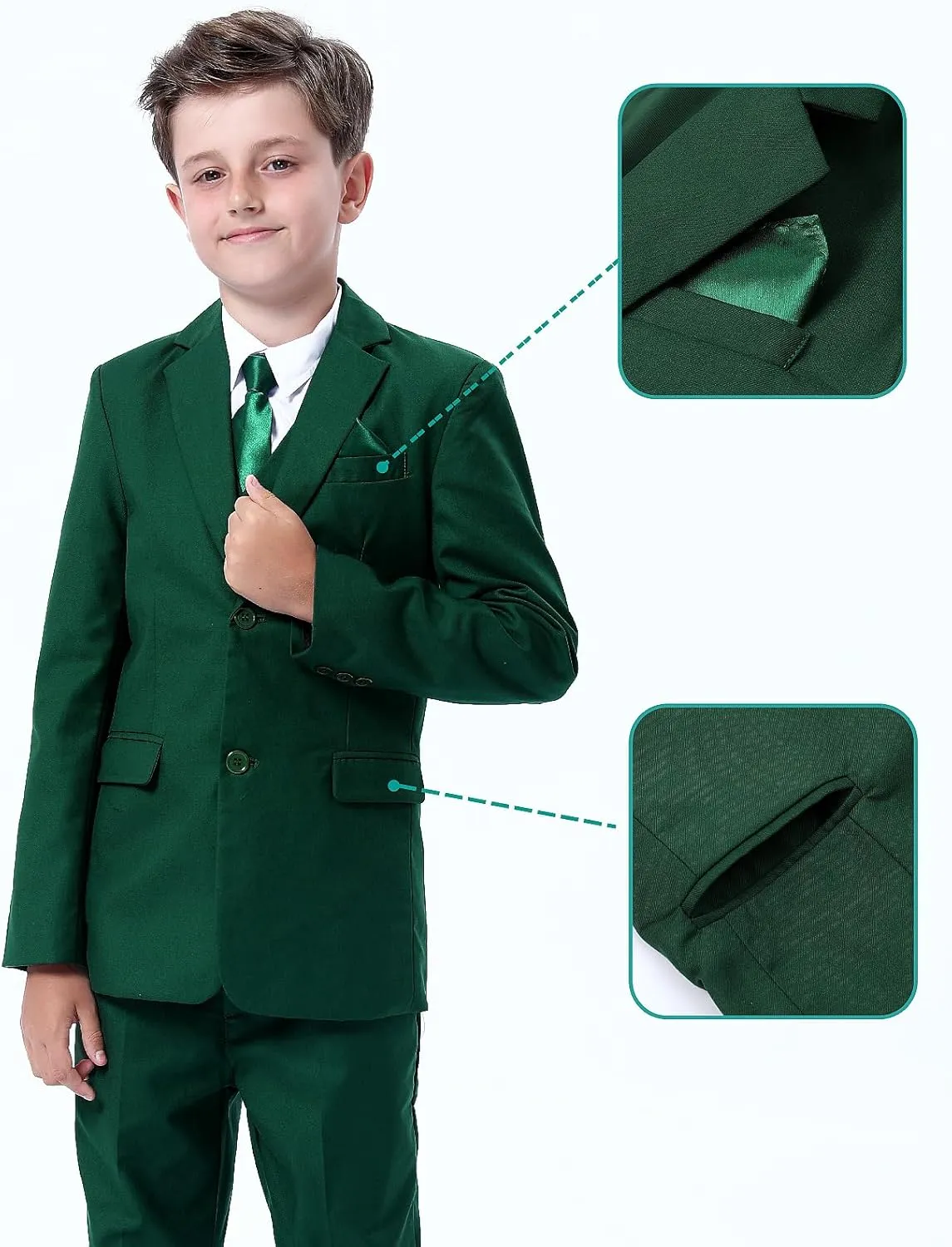 A&J DESIGN Boys 5-Piece Formal Suit Set with Jacket, Dress Pants, Tie, Bowtie and Pocket Square