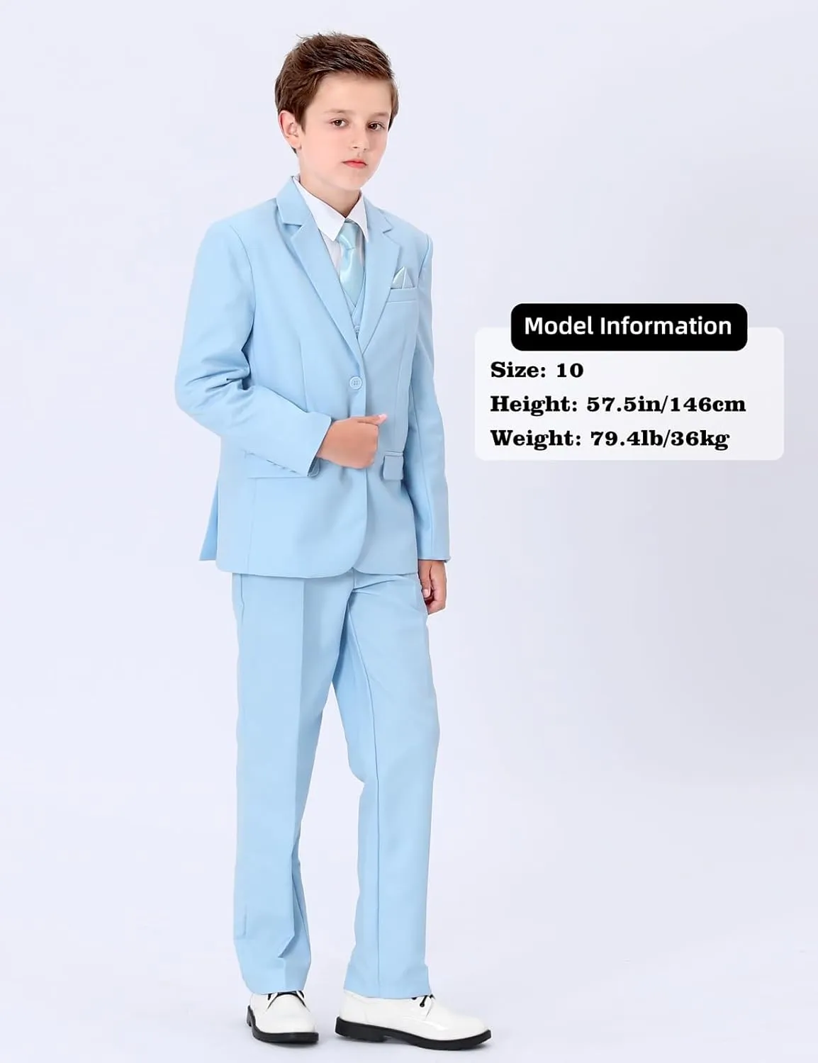 A&J DESIGN Boys 5-Piece Formal Suit Set with Jacket, Dress Pants, Tie, Bowtie and Pocket Square