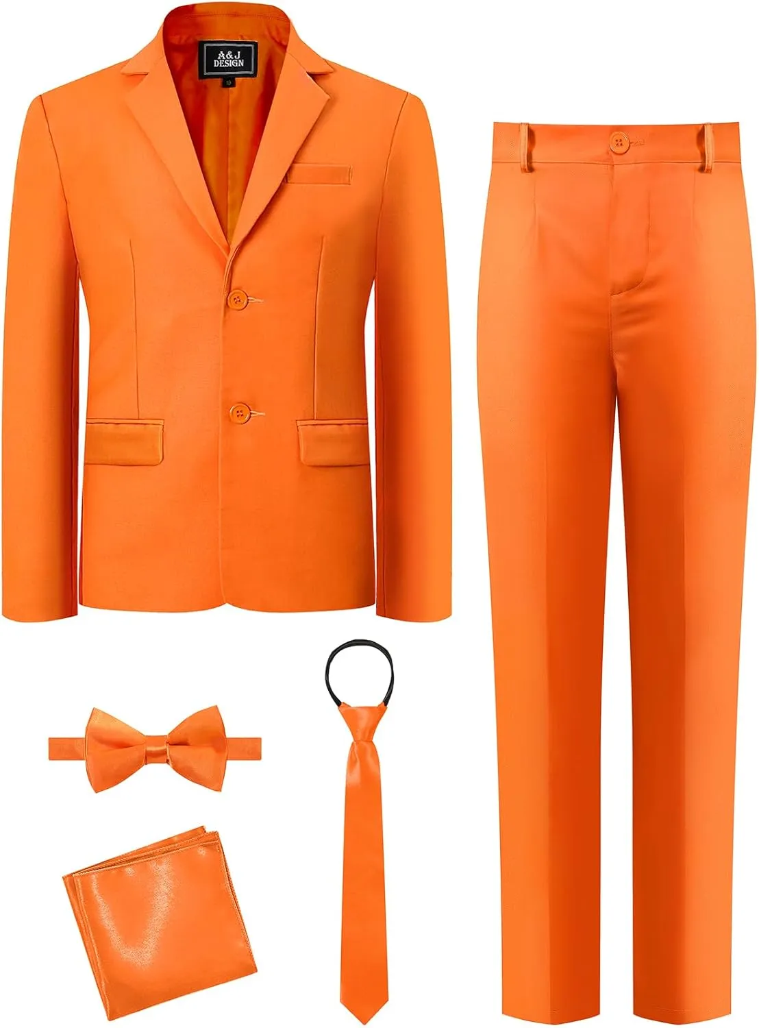 A&J DESIGN Boys 5-Piece Formal Suit Set with Jacket, Dress Pants, Tie, Bowtie and Pocket Square