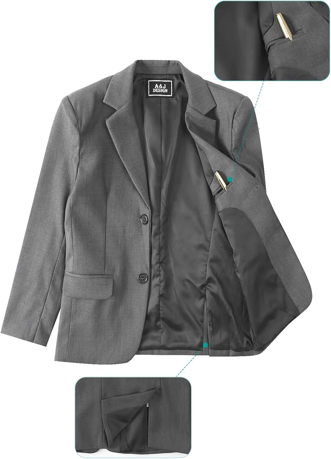 A&J DESIGN Boys 5-Piece Formal Suit Set with Jacket, Dress Pants, Tie, Bowtie and Pocket Square