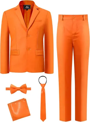 A&J DESIGN Boys 5-Piece Formal Suit Set with Jacket, Dress Pants, Tie, Bowtie and Pocket Square