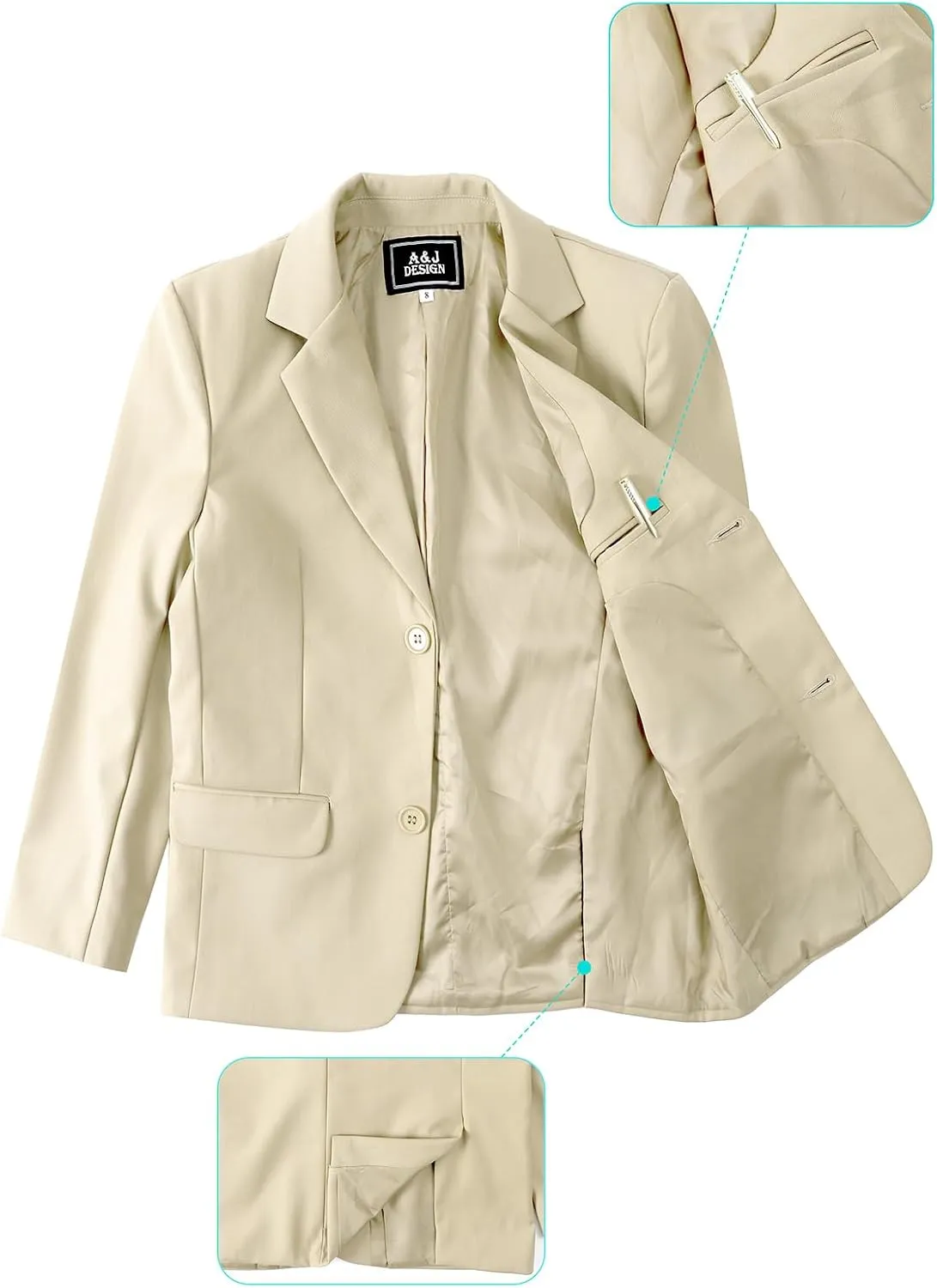 A&J DESIGN Boys 5-Piece Formal Suit Set with Jacket, Dress Pants, Tie, Bowtie and Pocket Square